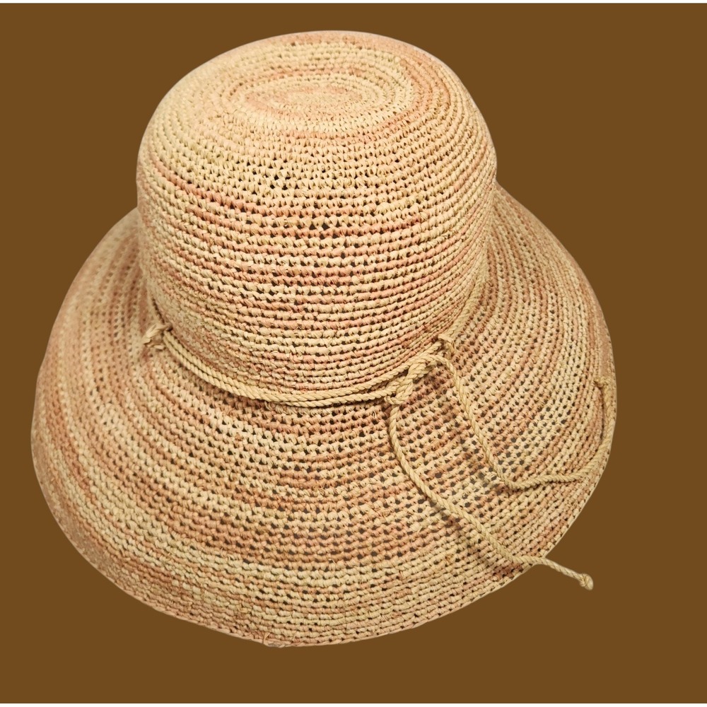 Helen Kaminski Raffia Sun Hat Wide Brim Bucket Hat Handmade Madagascar Natural
